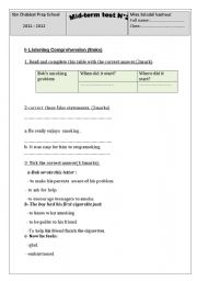 English Worksheet: mid term test n2