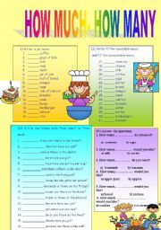 English Worksheet: how many- how much