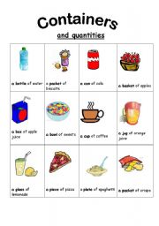 English Worksheet: containers and quantifiers