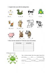 English Worksheet: Animals & parts of body