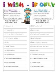 English Worksheet: I WISH / IF ONLY ( wishes and regrets)