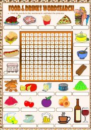 English Worksheet: Food & Drinks Wordsearch