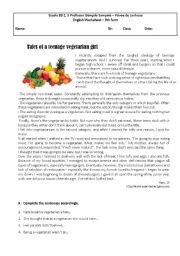 English Worksheet: Vegetarianism