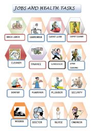 English Worksheet: jobs vs health tasks - pictionary + gap filling exercise