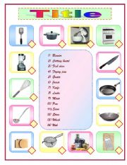 English Worksheet: Kitchen Utensils