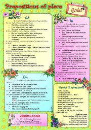 English Worksheet: PREPOSITIONS OF PLACE***RULES