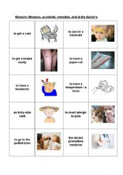 English Worksheet: Memory - Common Illnesses and Accidents 1/2