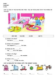 English Worksheet: Family Members - Prepositions of Place - Coloring Worksheet