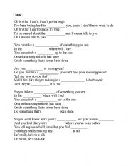 English worksheet: Coldplay Talk Fill in the Blank