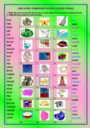 English Worksheet: Compound words: one word compound nouns (+ key)
