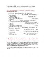 English Worksheet: simple present&present continuous