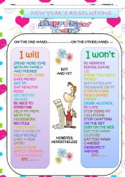 English Worksheet: NEW YEAR�S RESOLUTIONS WORKSHEET WITH LINKWORDS