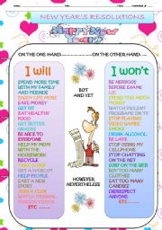 English Worksheet: NEW YEARS RESOLUTIONS WORKSHEET WITH LINKWORDS