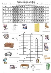 English Worksheet: Appliances and furniture - letterbox and crossword