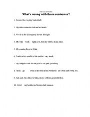 English worksheet: Whats Wrong With These Sentences?