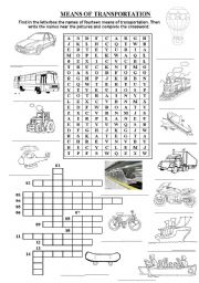 English Worksheet: MEANS OF TRANSPORTATION - LETTERBOX AND CROSSWORD