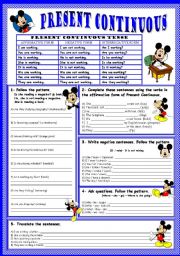 English Worksheet: PRESENT CONTINUOUS WITH MICKEY - EDITABLE