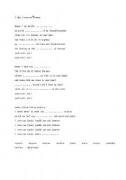 English worksheet: John Lennon Woman Song Worksheet