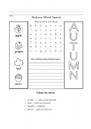 English Worksheet: Autumn word search