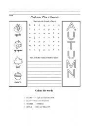 English worksheet: Autumn word search