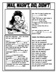 English Worksheet: WAS, WASNT, DID, DIDNT