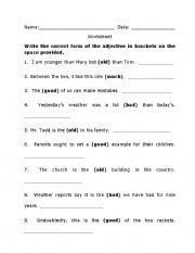 English Worksheet: Comparison of Adjectives (irregular)