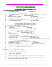 English Worksheet: CONDITIONALS - type 1 and type 2