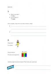English Worksheet: Questions review - Whats your name? Whats this? Colours