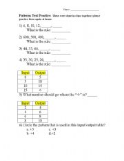 English Worksheet: Patterns
