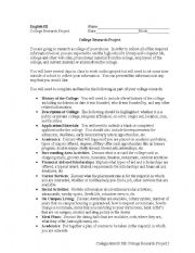 English worksheet: College research project