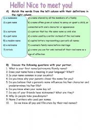 English Worksheet: Hello! Nice to meet you! Matching+Speaking