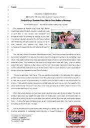 English Worksheet: Reading Comprehension (Bullying)