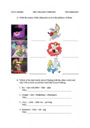 English Worksheet: Alices Adventures in Wonderland worksheet