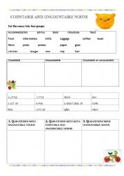 English worksheet: Countable x Uncountable