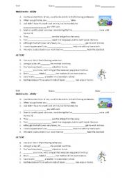 English Worksheet: Test: modals - ability and the difference between as / like