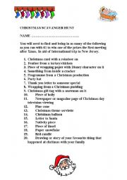 English worksheet: Christmas scavenger hunt