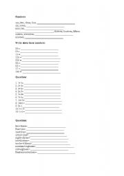 English worksheet: numbers