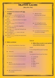 English Worksheet: Relative clauses(who, which, that)