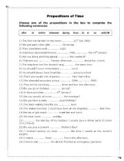 English Worksheet: Prepositions of time