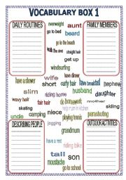 English Worksheet: vocabulary box(mix