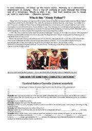 English Worksheet: MONTY PYTHON - AND NOW FOR SOMETHING COMPLETELY DIFFERENT