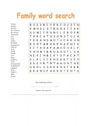 English Worksheet: family word search