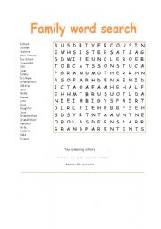 English worksheet: family word search