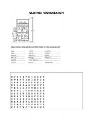 English Worksheet: clothes wordsearch