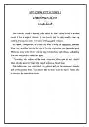 English Worksheet: mid term test n2 for third form