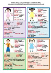 English Worksheet: SPEAKING CARDS  2 PAGES - 1ST PART