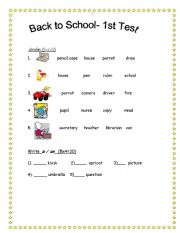 English worksheet: back to school test