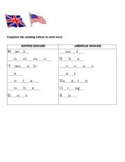 English Worksheet: American v/s British English Vocab
