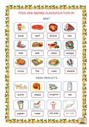 English Worksheet: Food and Drinks Classification #1 (Meat, Dairy Products)