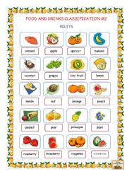 English Worksheet: Food and Drinks Classification #2 (Fruits)